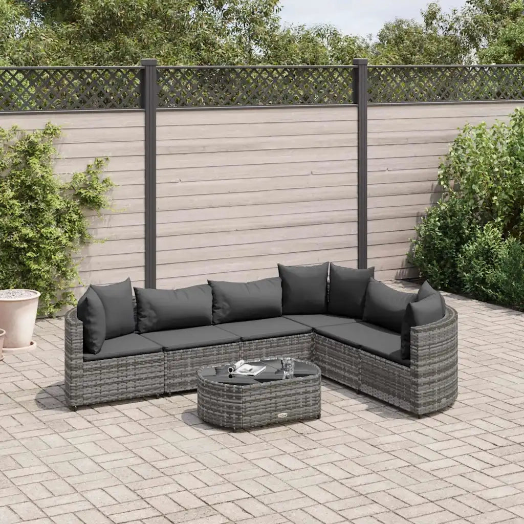 Set Divani da Giardino 7 pz con Cuscini Grigio in Polyrattan