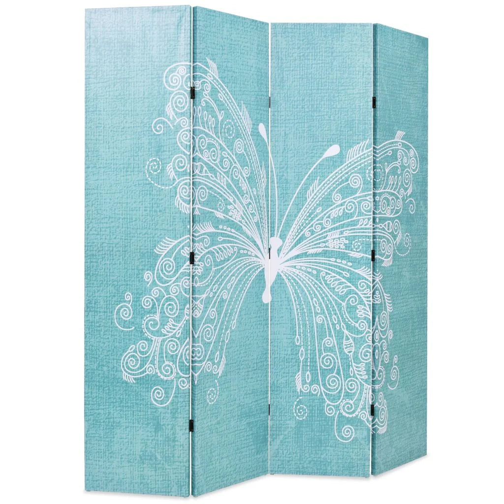 Paravento divisorio parete divisoria mobile decorativo 160 cm motivo farfalla blu 0802047