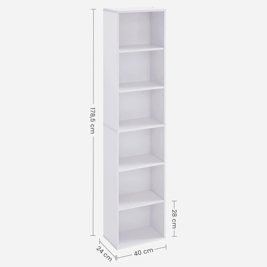 Libreria/mobile contenitore a 6 ripiani per soggiorno ufficio camera da letto stile scandinavo 40 x 24 x 178,5 cm bianco 12_0004248