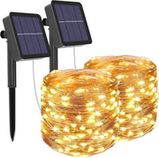 Luci da Soffitto Solari da Esterno 2 Pack 12m 120 LED 8 Modelli Acqua Resistenti Decorative String Lights per Giardino Terrazza Piazza Festa (bianco caldo)