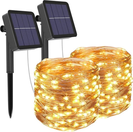 Luci da Soffitto Solari da Esterno 2 Pack 12m 120 LED 8 Modelli Acqua Resistenti Decorative String Lights per Giardino Terrazza Piazza Festa (bianco caldo)