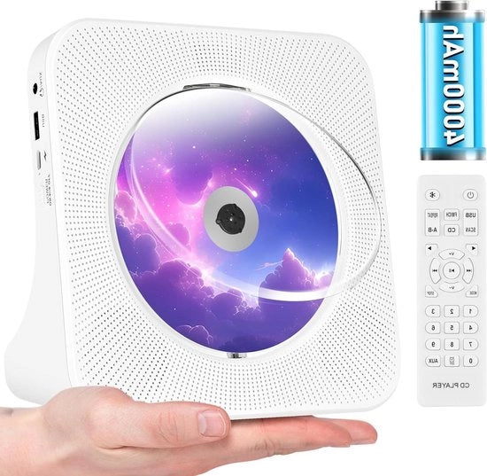 lettore CD portatile caricabile Bluetooth - con altoparlanti USB AUX Stereo Hi-Fi Radio - bianco con telecomando