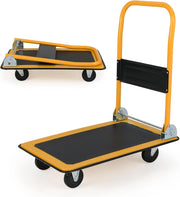 Carrello Pieghevole per Trasporto, Carrello Pieghevole con Piattaforma con Ruote Girevoli a 360°, Capacità di Peso 150 kg, per Garage, Magazzino (Giallo + Nero)