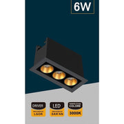 Trade Shop - Faretto Led Rettangolare Nero Da Incasso 6 W Luce Naturale Fredda Calda Xtd-3-n - -bianco Caldo      -