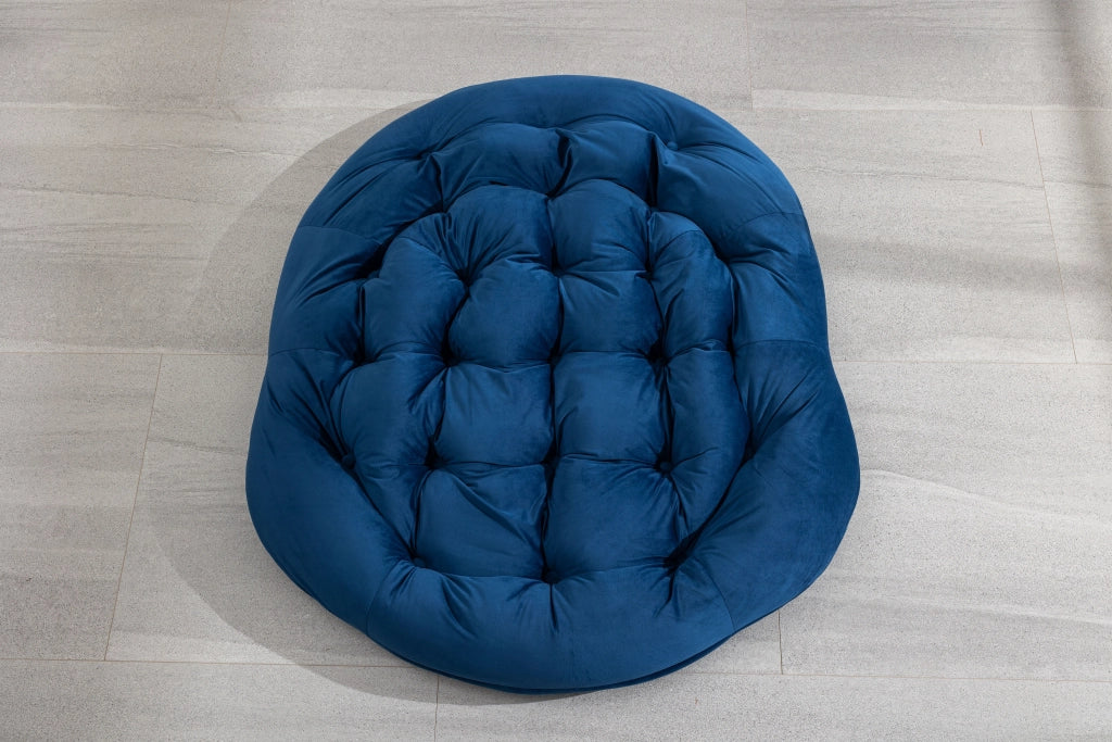 Sedia a dondolo in rattan con schienale imbottito per giardino e terrazzo in acciaio blu navy