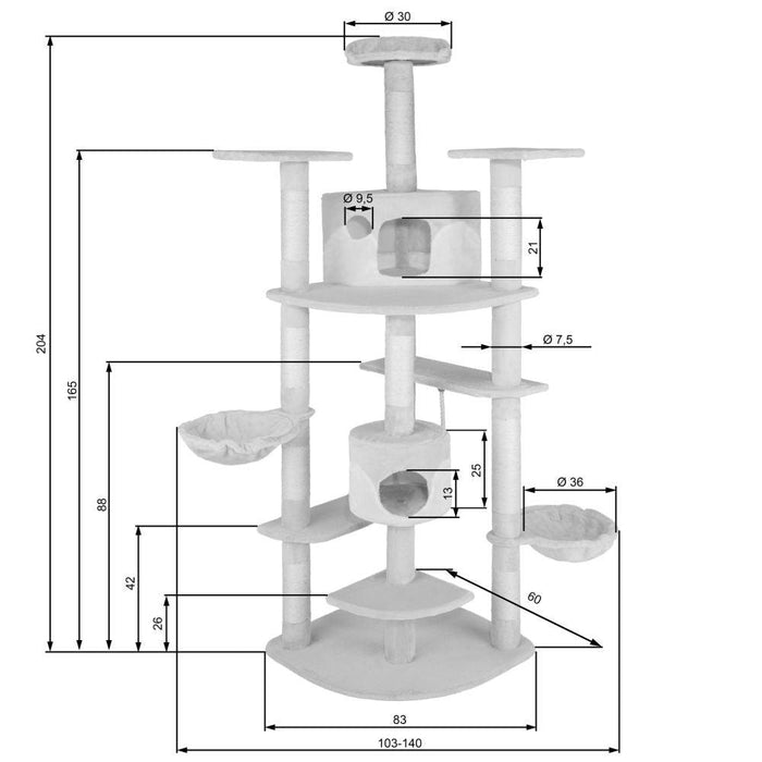Tiragraffi per gatti 204 cm nero/bianco 3708116
