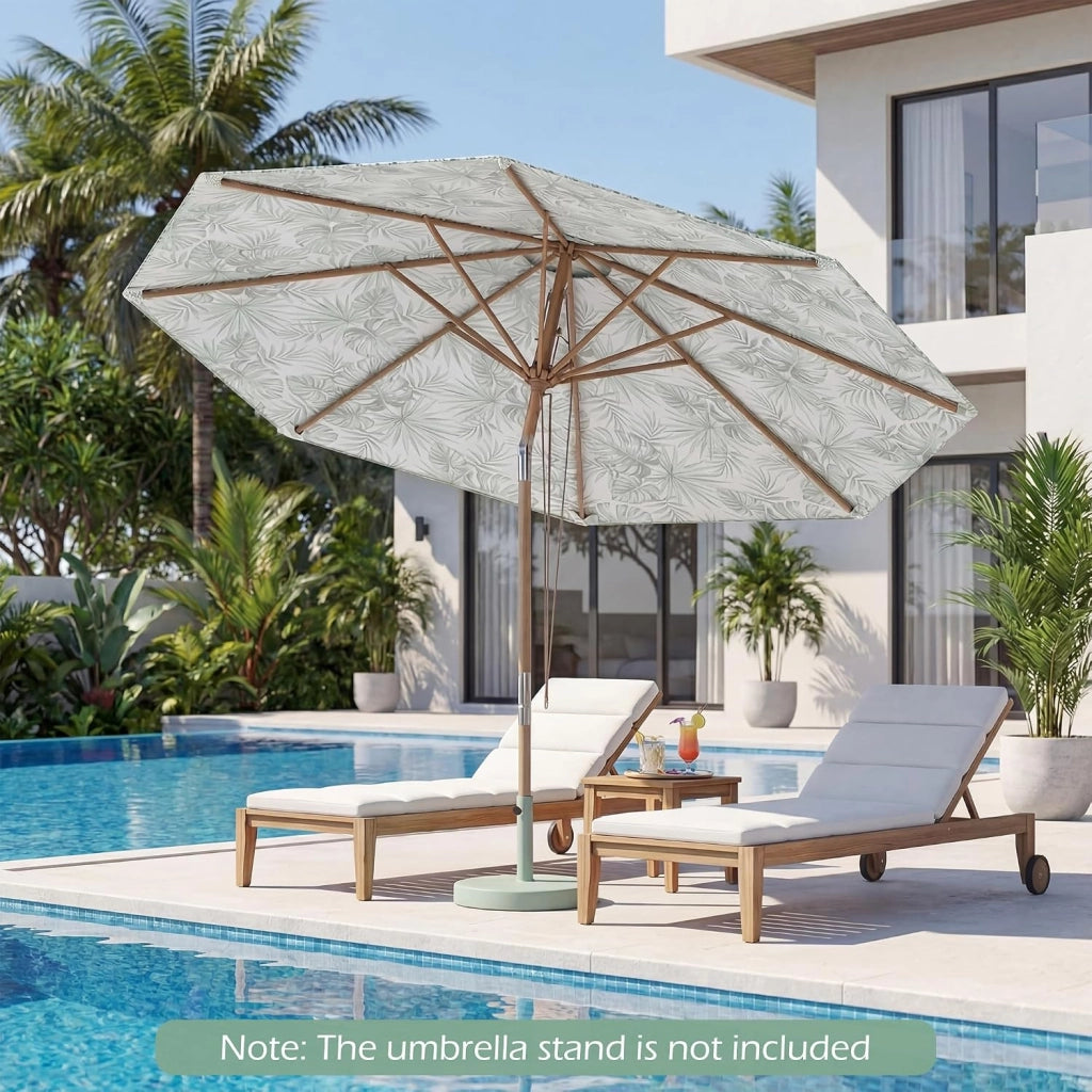 270 cm Ombrellone Terrazza Esterna Ombrellone Rotondo con Bastone in Legno Massello, Ombrellone da Giardino Inclinabile a 30° con 8 Aste, Parte Superiore Ventilata, per Balcone, Spiaggia