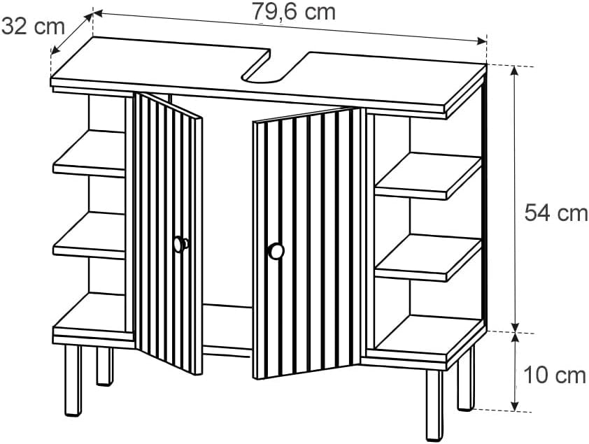 Mobile sottolavabo per bagno Aquis, Bianco, 79.6 x 64 cm, per la conservazione in bagno e combinabile con Aquis