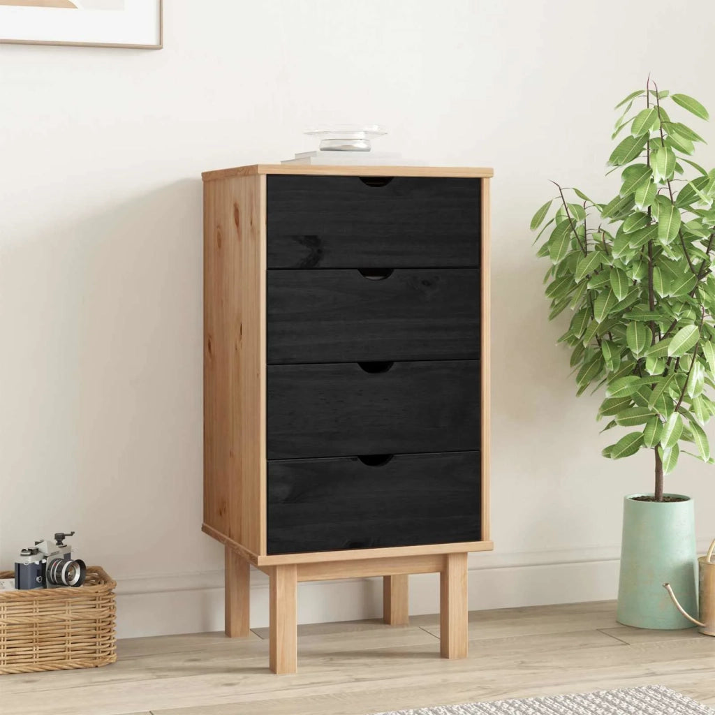 Cassettiera OTTA Nero 45 x 39 x 90 cm Legno Massello di Pino