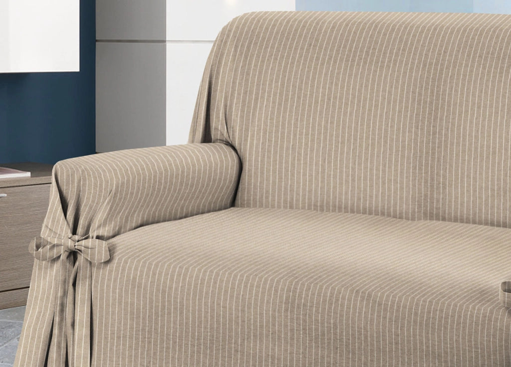 Copridivano Fodera Telo Protezione Divano Con Laccetti Fiocco Varie Fantasie - Poltrona - Lord Beige