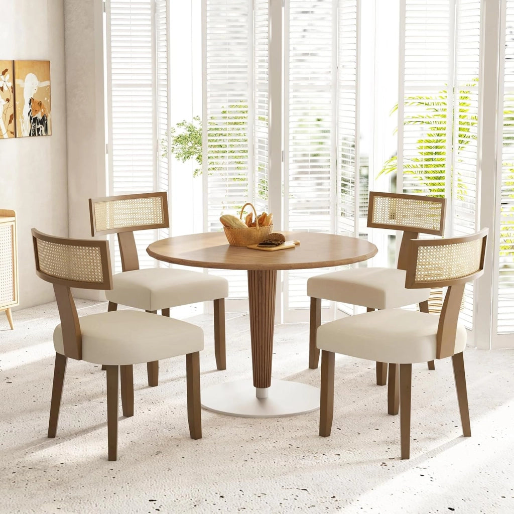 Set di 2 Sedie da Pranzo Imbottita, Sedia con Sedile Comodo, Schienale Curvo in Rattan e Piedini Antiscivoli per Soggiorno, Sala da Pranzo e Studio, Portata 180 kg (Beige)