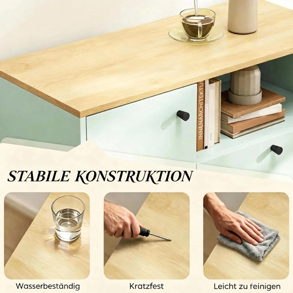 MADIA Bicolore 80x35x76,3 cm in MDF Verde Chiaro e Rovere