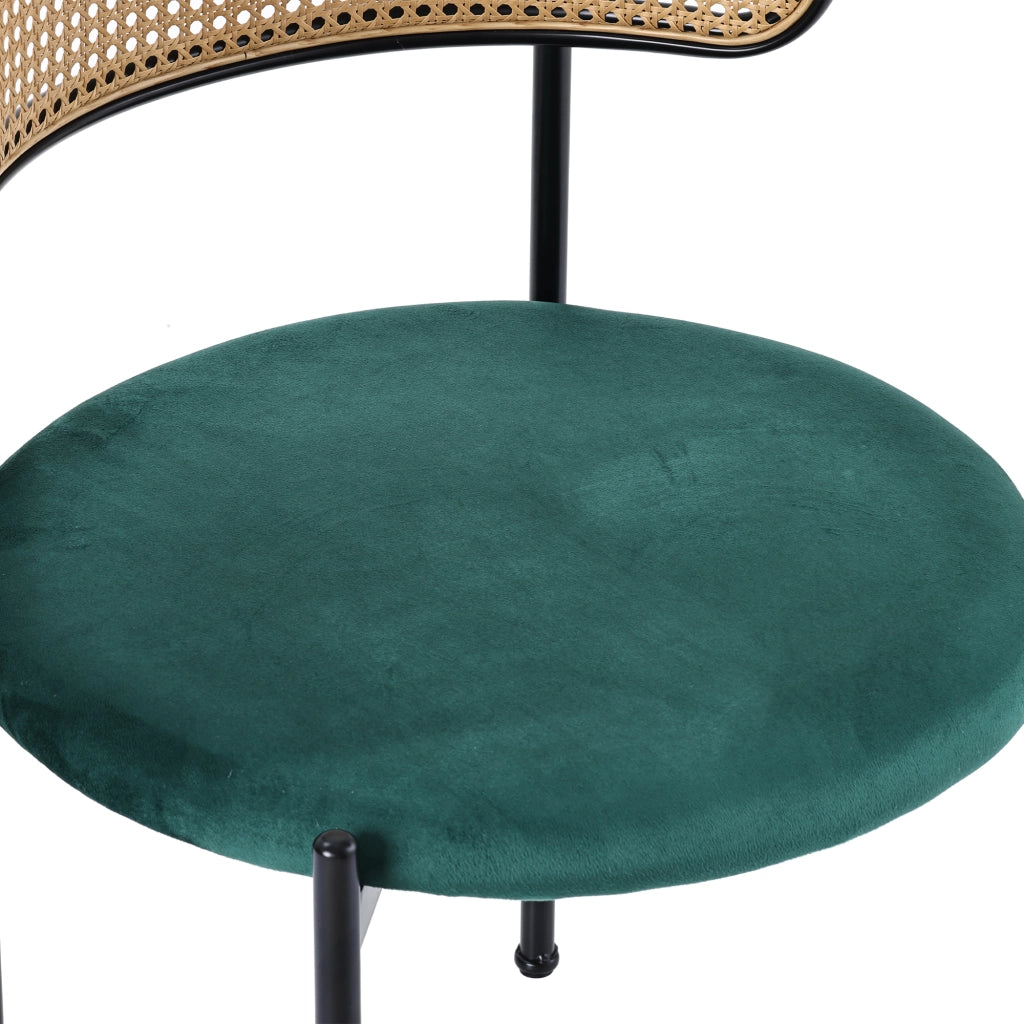 Sedia da pranzo set 4 pezzi in velluto con schienale in rattan e gambe in metallo verde