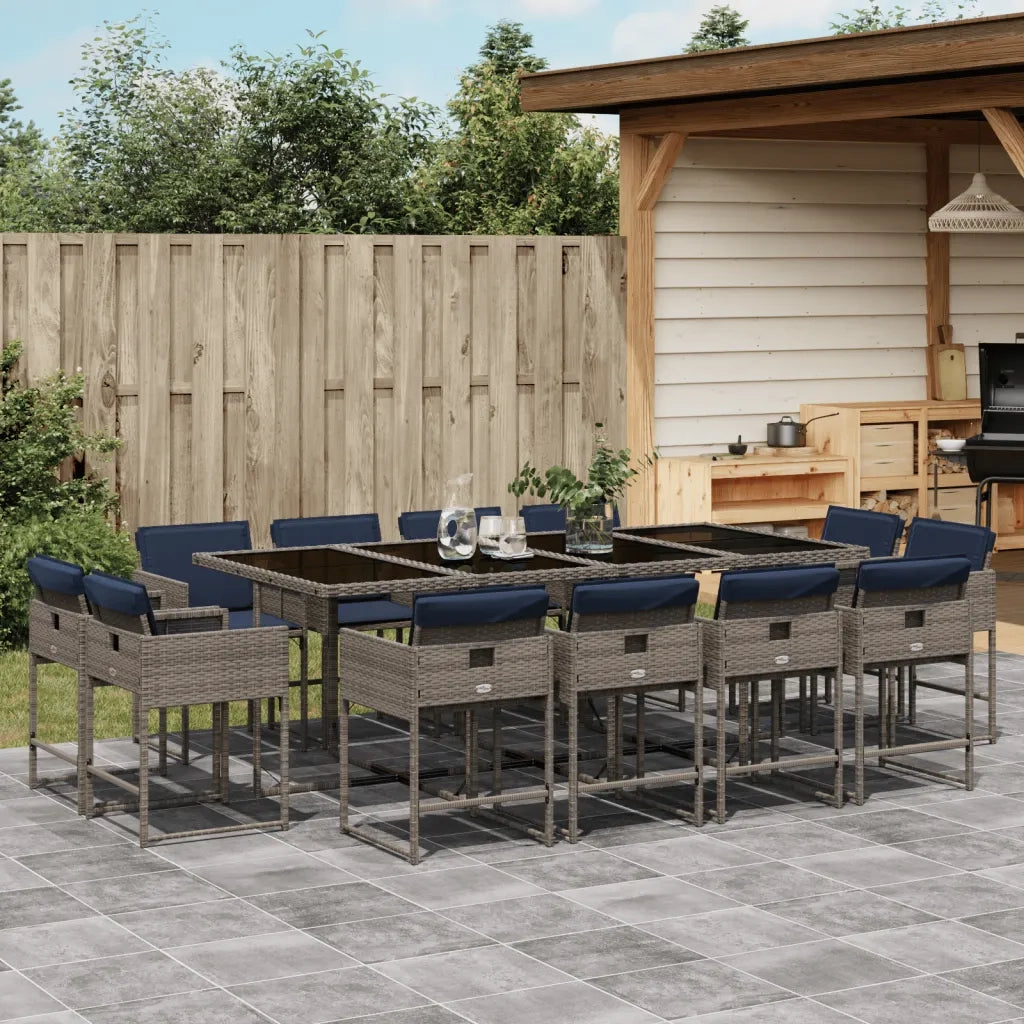 Set da pranzo da giardino da 13 pz con Cuscini in Polyrattan Grigio 3278172