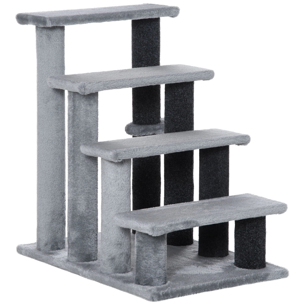 Scala per Gatti 4 Gradini con Pali Graffi ¨C zephmum ¨C Grigio 60x40x64 cm