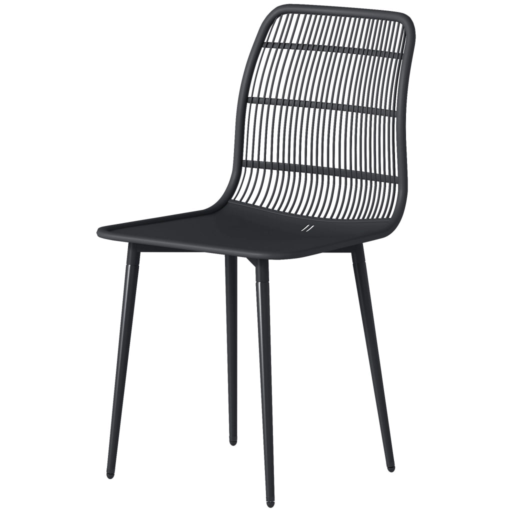 Sedie da Pranzo per Esterni Set da 4 ¨C Zephmum ¨C Nero, Polyrattan, Schienale Fessurato
