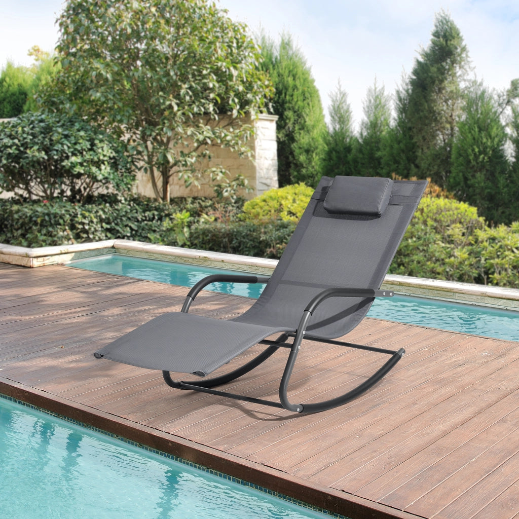 Set Caracena di 2 Sedie Sdraio a Dondolo da Giardino 147 x 63 x 89 cm -  Grigio Scuro [en.casa]