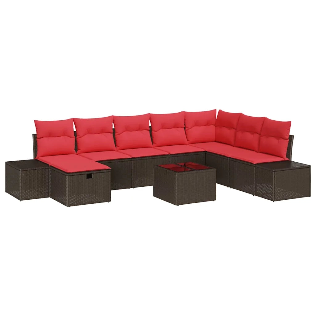 Set Divano da Giardino con cuscino 9 pcs Marrone polyrattan