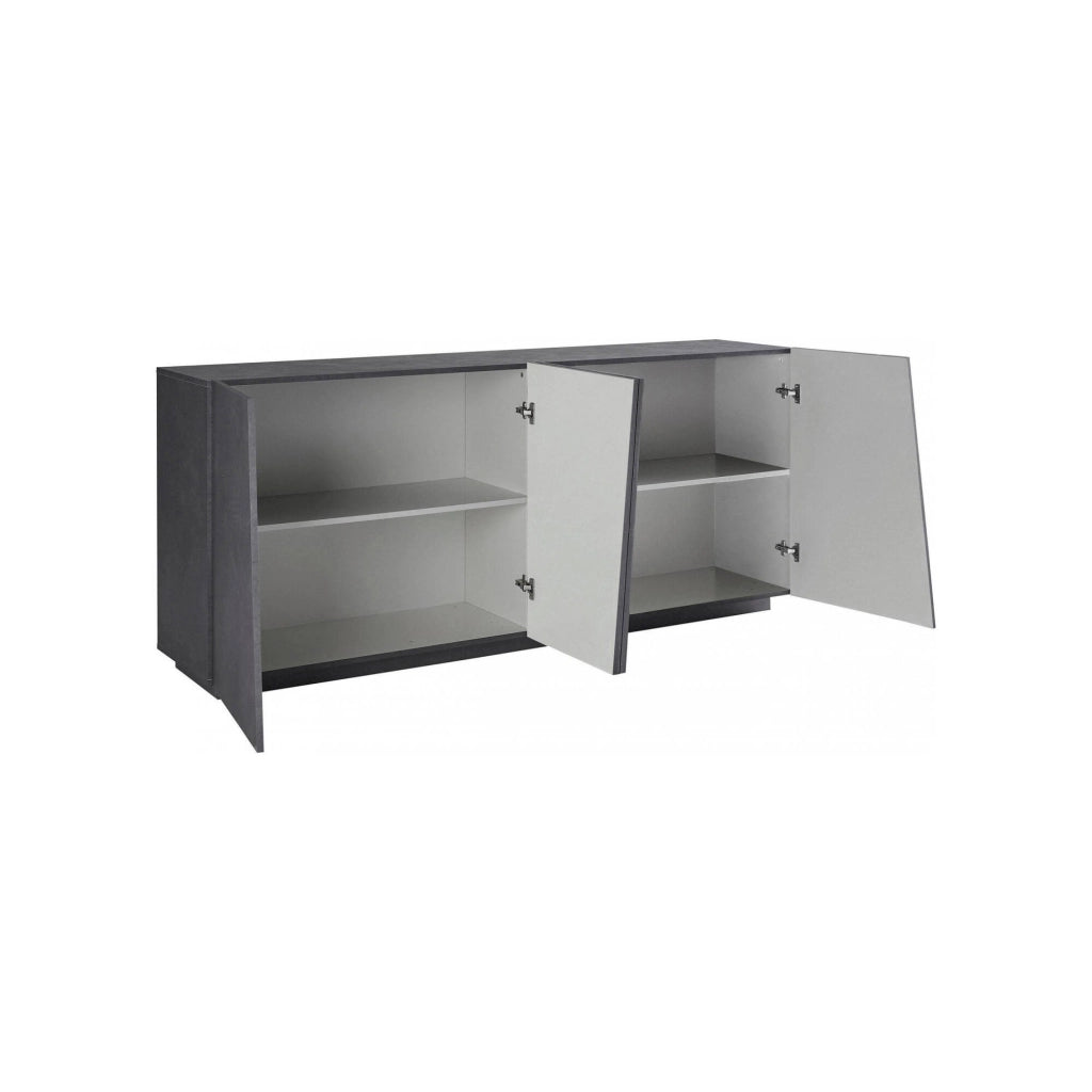 Credenza moderna a 4 Apollo, Made in Italy, Madia da cucina, Buffet di design da soggiorno, cm 200x43h86, Grigio Ardesia