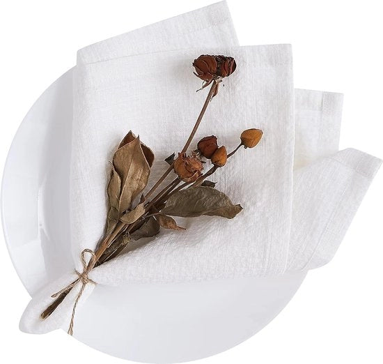 Set di tovaglioli in lino 45 x 45 cm da 6 pezzi 55% lino francese 45% cotone per matrimonio manufatti in seersucker elegante bianco