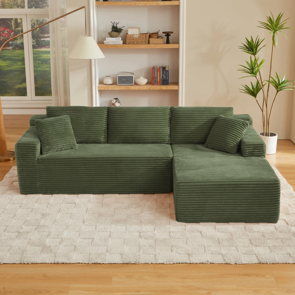 Divano modulare a L Cloud verde in schiuma memory e molle HOMVRA