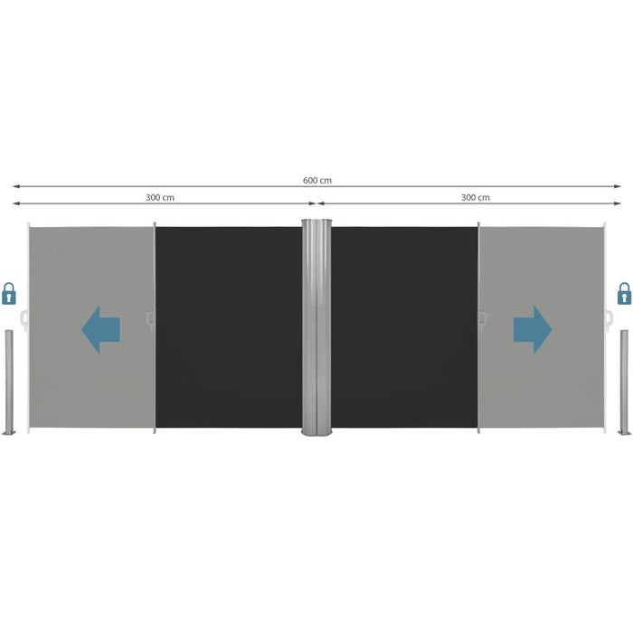 Tenda laterale oscurante per privacy schermo retrattile doppio nero 180 x 600 cm 2208136