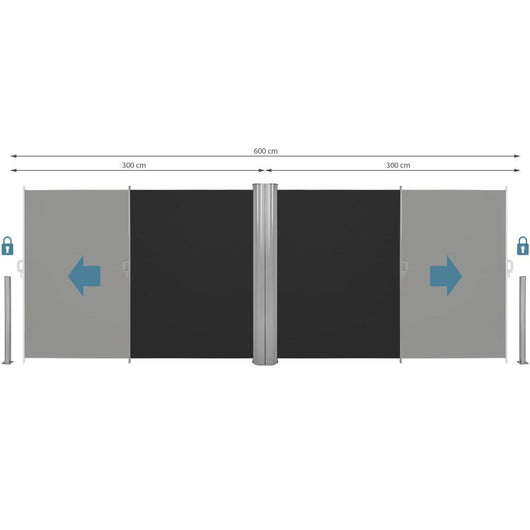 Tenda laterale oscurante per privacy doppio schermo retrattile nero 200 x 600 cm 2208137