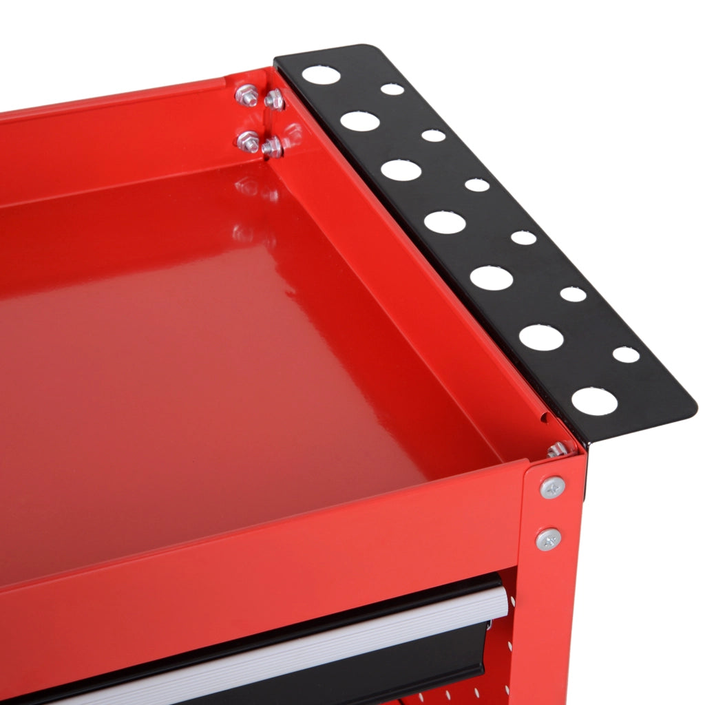 Carrello Portautensili 82x35x76 cm Rosso in Acciaio a 3 Livelli con Cassetto e 4 Ruote