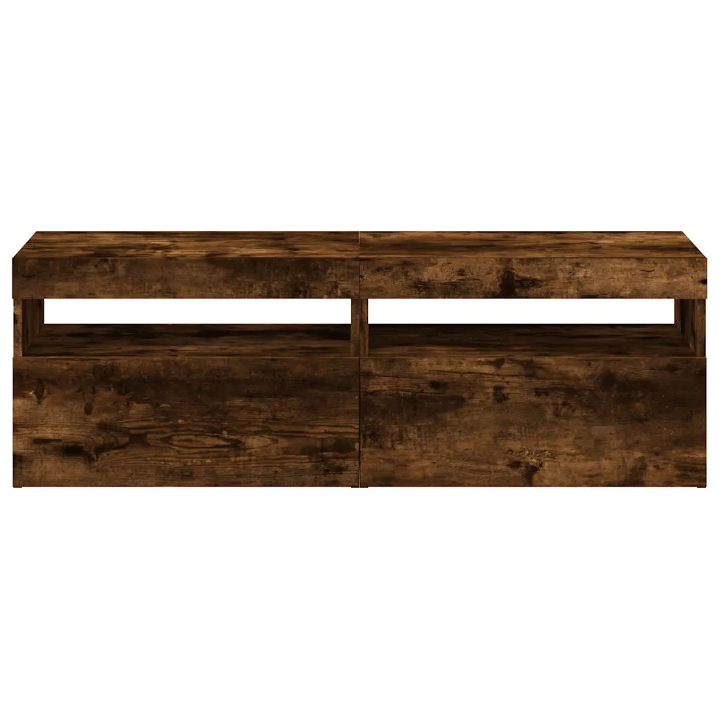 Mobili Porta TV con Luci LED 2 pz | Armadietto TV | Mobile Porta TV Rovere Fumo 60x35x40 cm