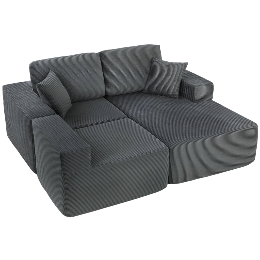 Divano letto angolare L con cuscini, imbottito, braccioli larghi, seduta profonda ¨C zephmum ¨C grigio scuro