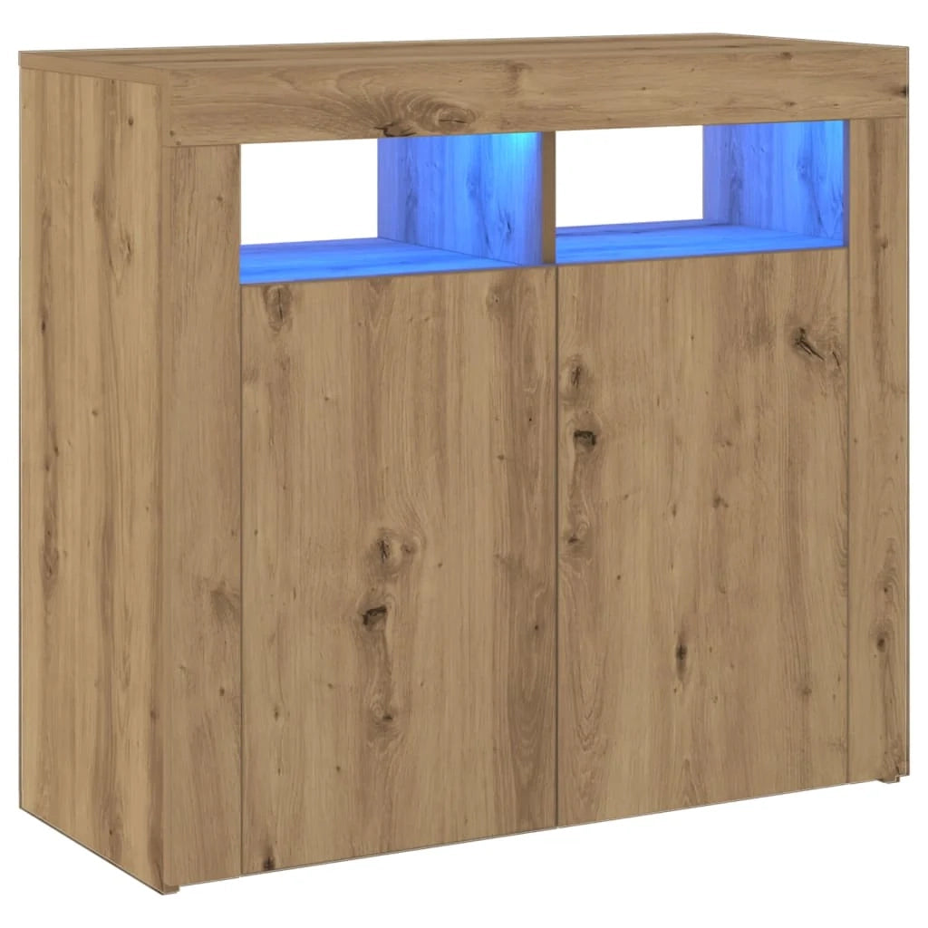 Buffet credenza cassettiera armadio mobile contenitore organizer per cucina soggiorno salotto con luci a LED legno ingegnerizzato lavorato a mano rovere Artisan 02_0029865