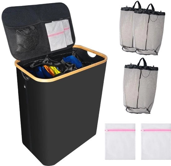 Wastafetta 140L – Opiegaibile & con coperchio – 2 compartimenti + 3 sacchetti di lavaggio & 2 asciugamani di lavaggio – Realizzato in 600D stoffa Oxford – Asciugacapelli & cassettto per lavanderia, bagno & camera da letto