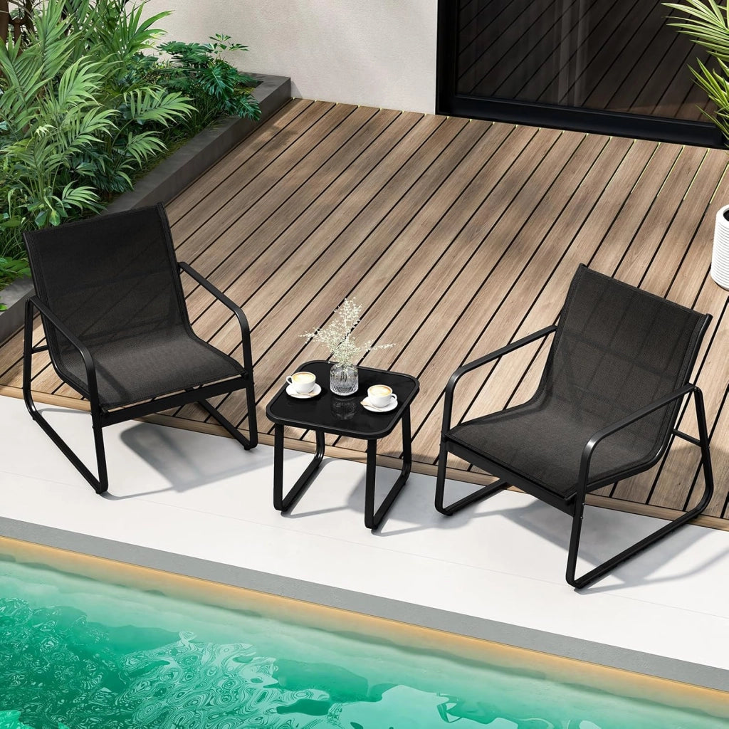 Set da Giardino per Balconi, Mobili da Esterni Compatti per 2 Persone, Salotto da Giardino con 2 Sedie e Tavolino, Set da Giardino in Tessuto Resisteente al Textilene