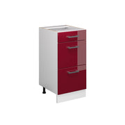 Mobiletto base per cucina R-Line Rosso lucido/Bianco 40 cm con cassetti, senza piano di lavoro Vicco