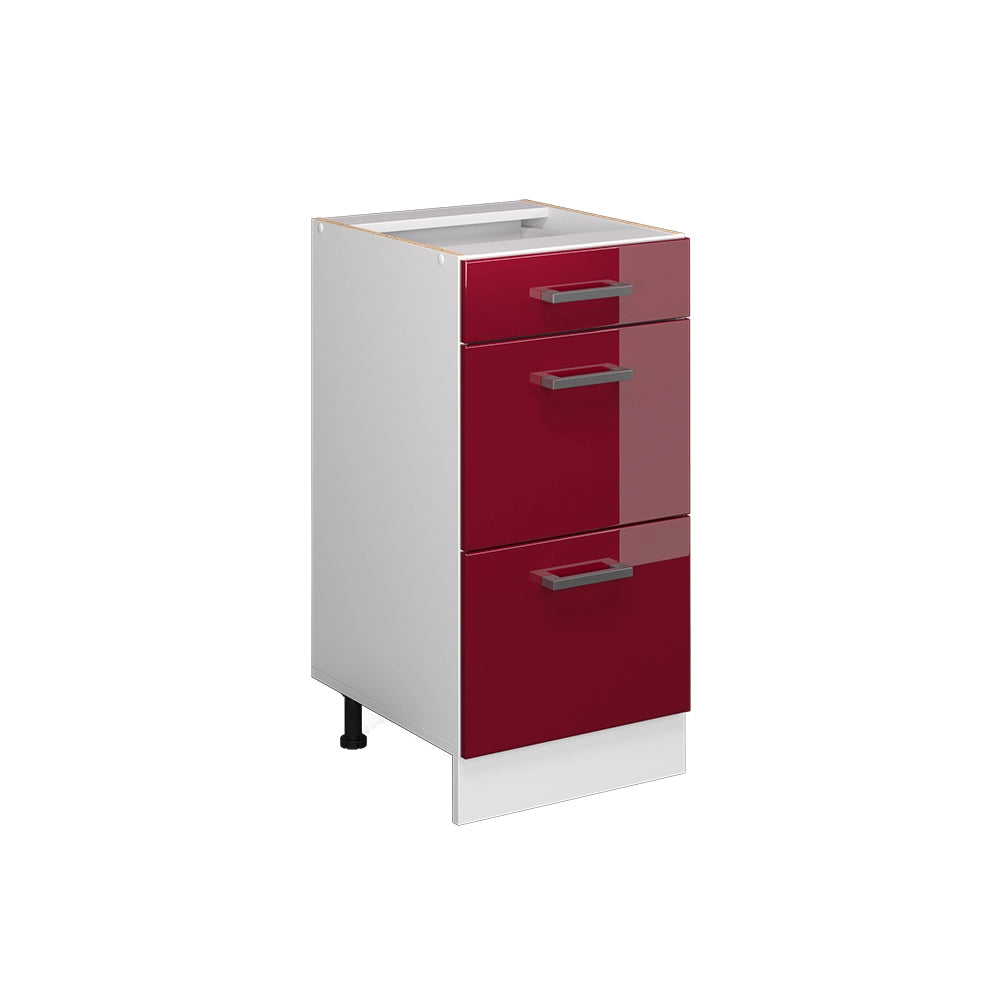Mobiletto base per cucina R-Line Rosso lucido/Bianco 40 cm con cassetti, senza piano di lavoro Vicco