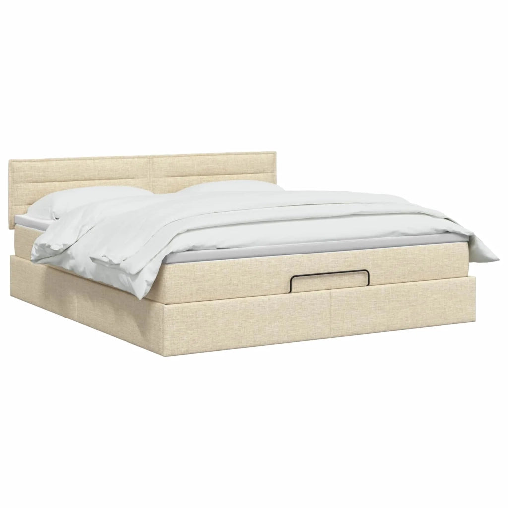 Letto Ottomano con Materasso e LED Crema 140 x 200 cm Tessuto 3456834