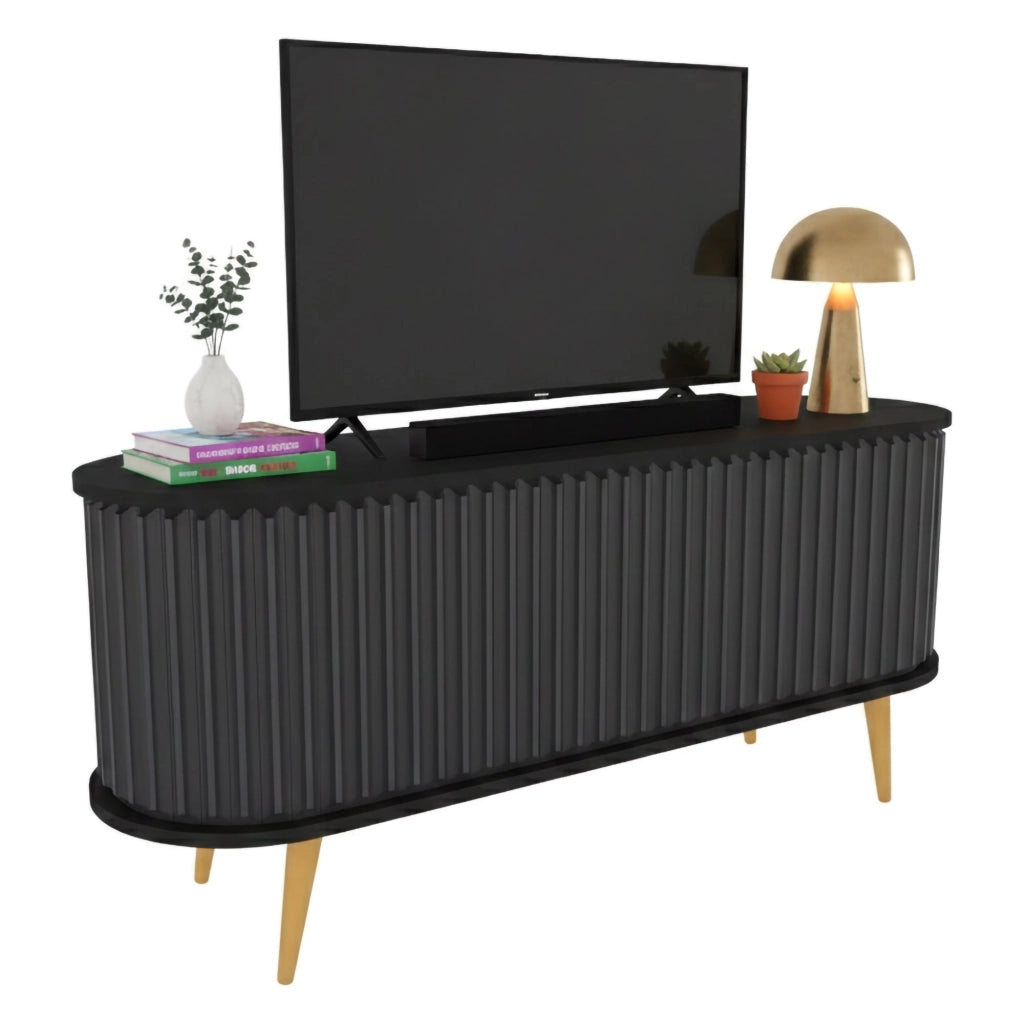 Mobile porta TV Bailu, Credenza da soggiorno, Armadio basso per TV, Base parete attrezzata, 140x43h64 cm, Nero e Antracite