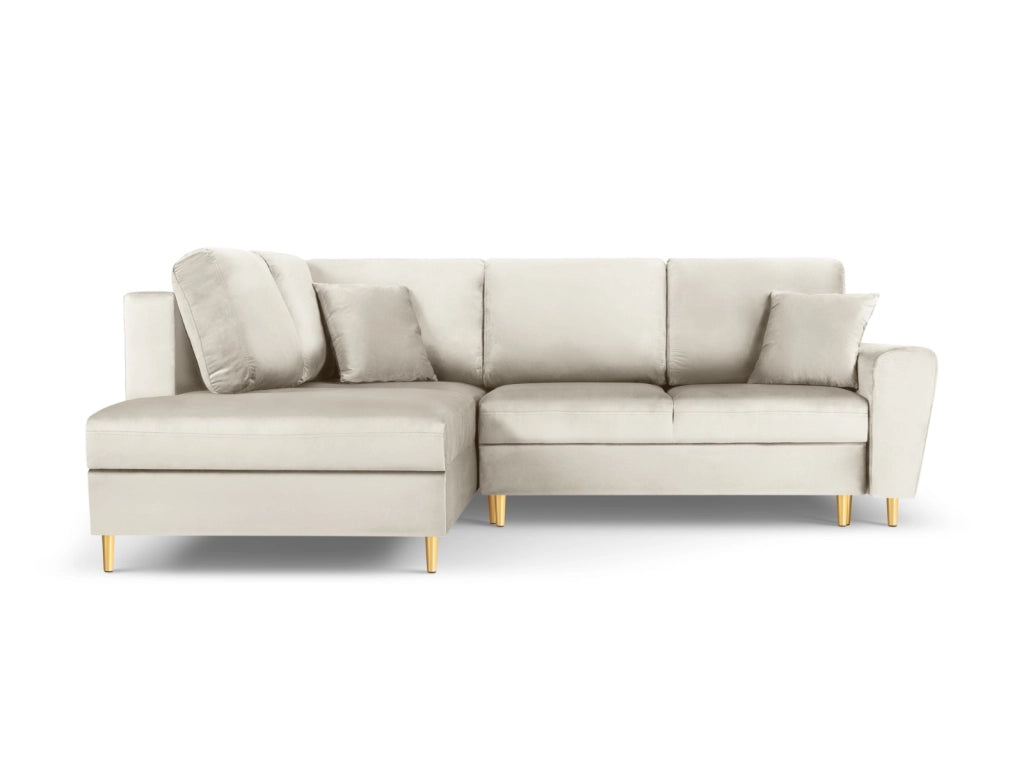 Cosmopolitan Design - Divano convertibile angolare sinistro con contenitore "Kyoto" 5 posti in velluto beige chiaro 