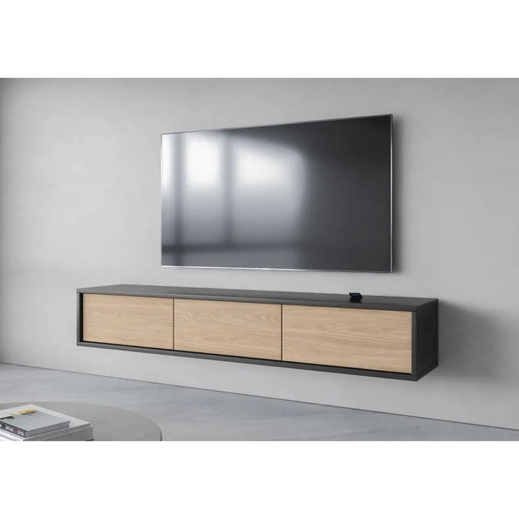 Mobile porta TV 180cm collezione MAANUM. Colore grigio e rovere chiaro.