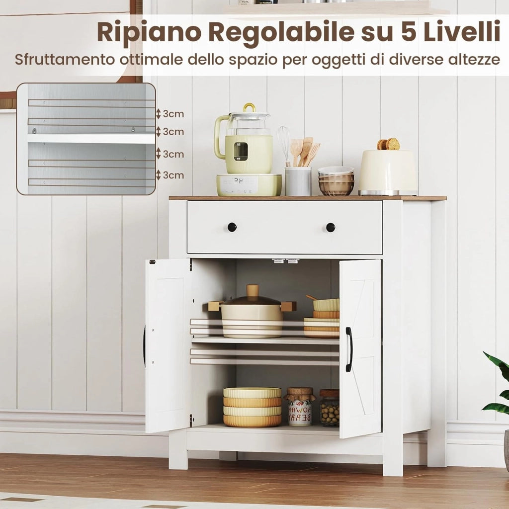 Credenza da Cucina, Armadio con Cassetto, 2 Ante e Ripiano Regolabile, Mobili Multifunzionali per Sala da Pranzo e Cucina, 76 x 40 x 85 cm