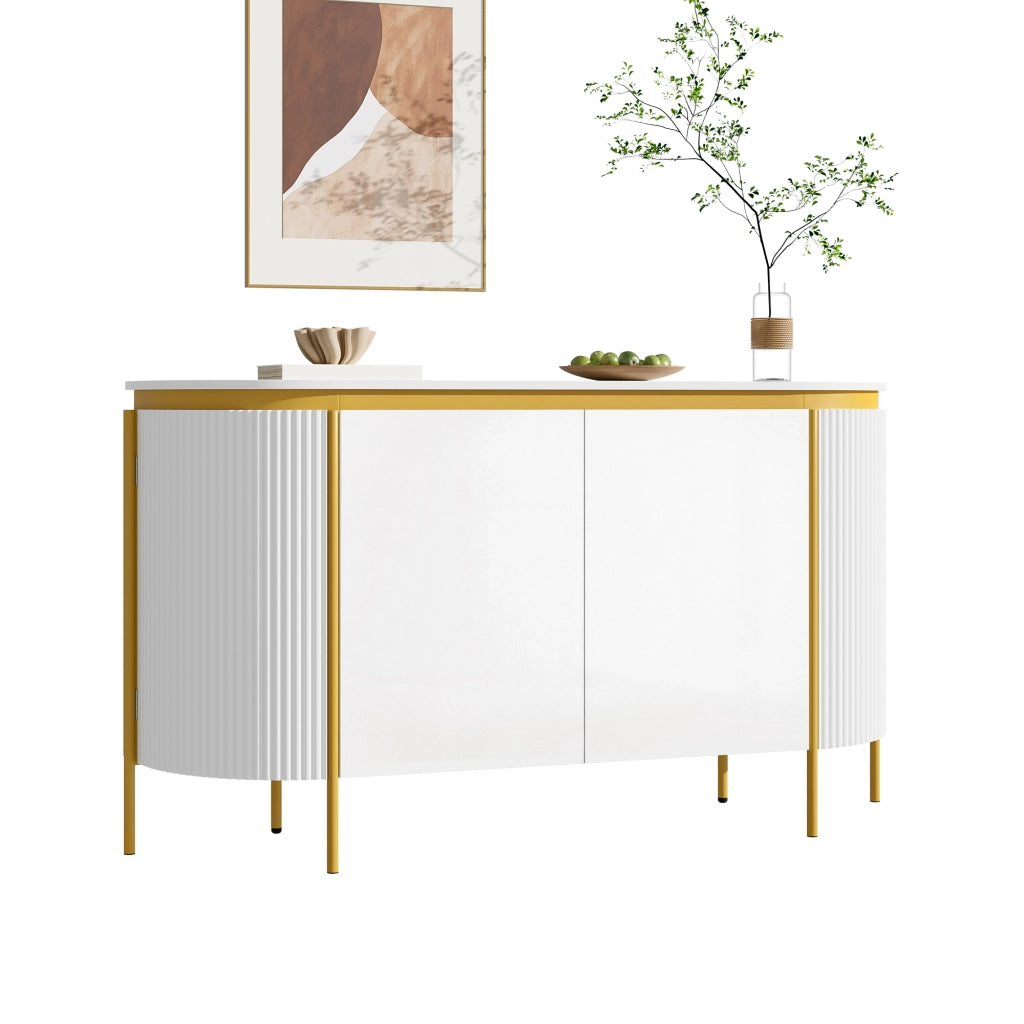 Sideboard 140x38x80 cm con 4 ante e passacavi in MDF bianco