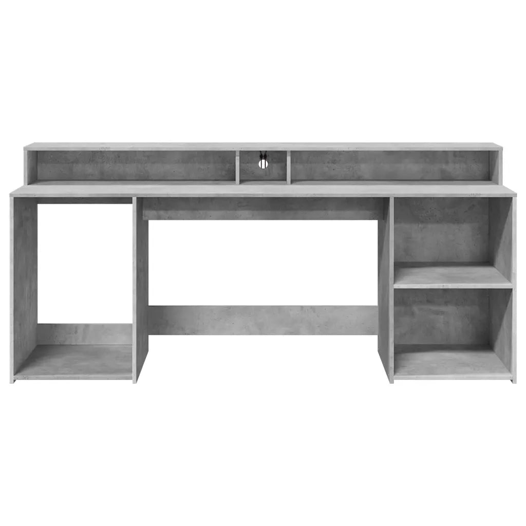 Scrivania | Tavolo da Ufficio con Luci LED Grigio Cemento 200x55x91 cm Truciolato