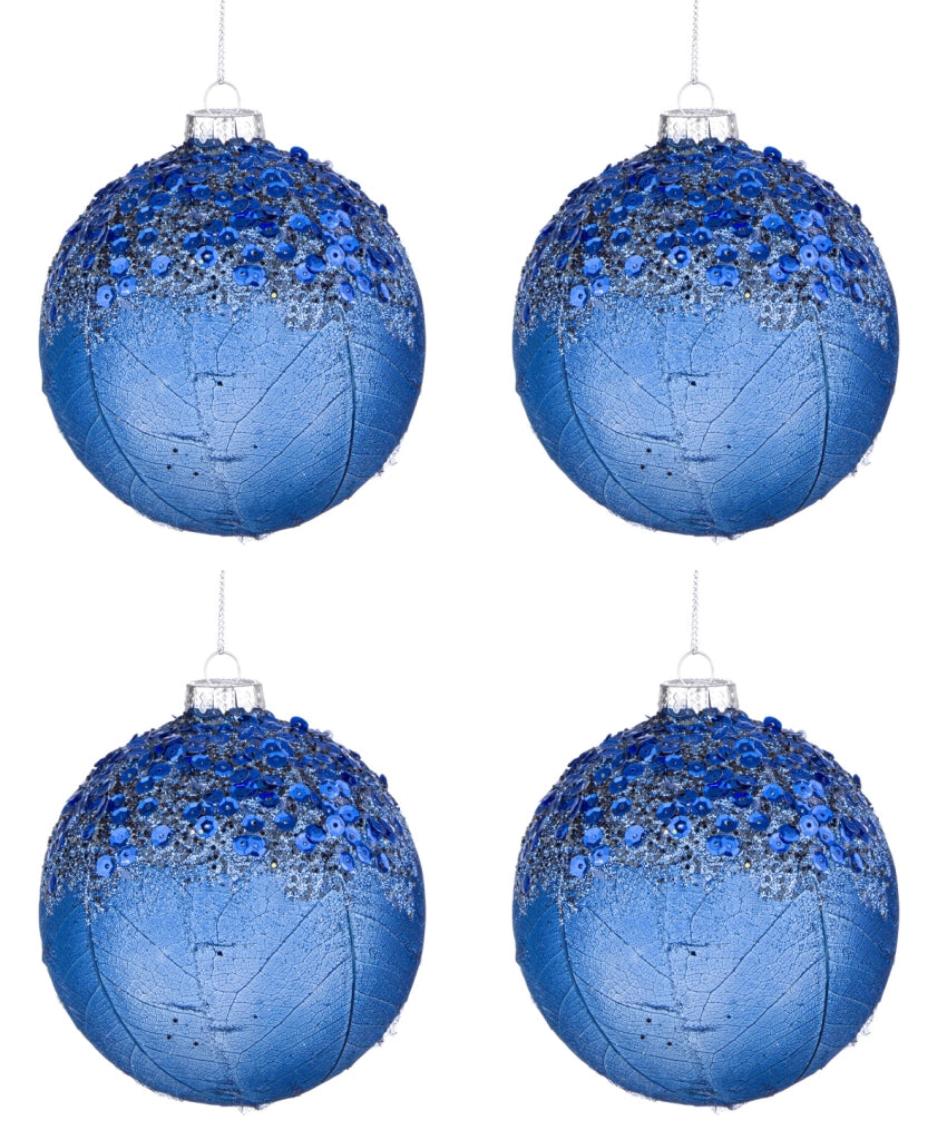 Palline di Natale in Vetro Blu Moderne Paillettes Decorazioni Addobbi Albero Diametro: 80 mm