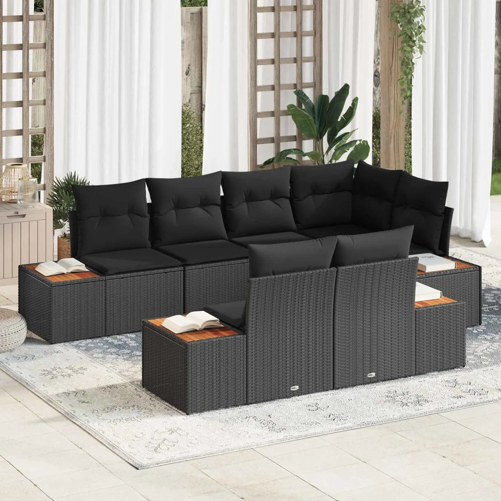 Set Divano da Giardino con cuscino 7 pcs Nero Polyrattan 3356773