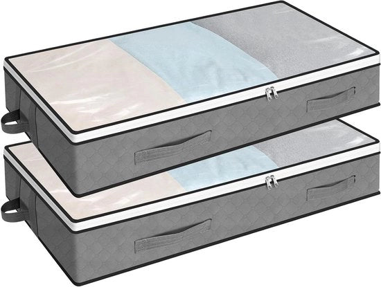 Commode sotto letto pieghevole con finestra di osservazione per la conservazione della roba - Set di 2 - 100 x 50 x 18 cm