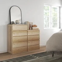 Comò 5 Cassetti, Mobile da Archiviazione dal Design Minimalista, Senza Maniglie, 60 x 38 x 100 cm, Legno Naturale
