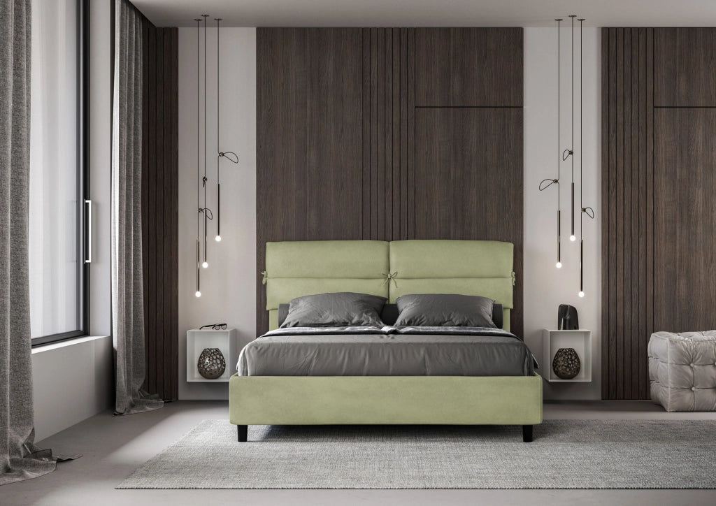 BS COM Letto matrimoniale contenitore imbottito 160x190 microfibra tè verde