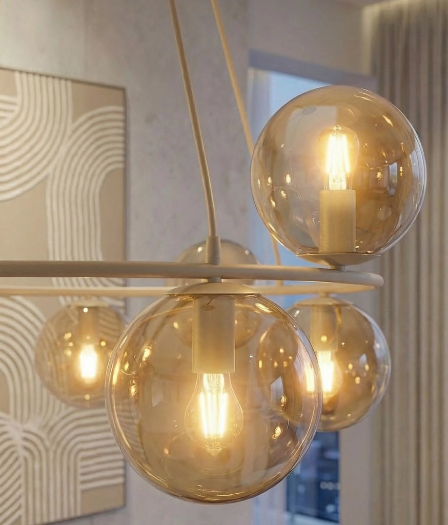 Lampada sospesa AZURA anello vetro 8xE14 beige Emibig