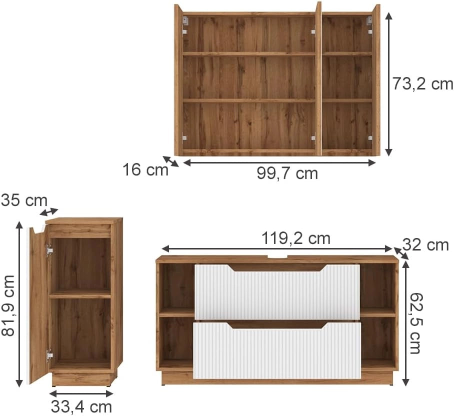 Set di mobili da bagno Lotta, Rovere/bianco a strisce, 3 parti