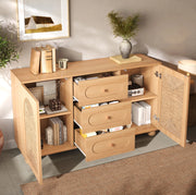Sideboard naturale 140x40x80 cm con 2 ante e 3 cassetti